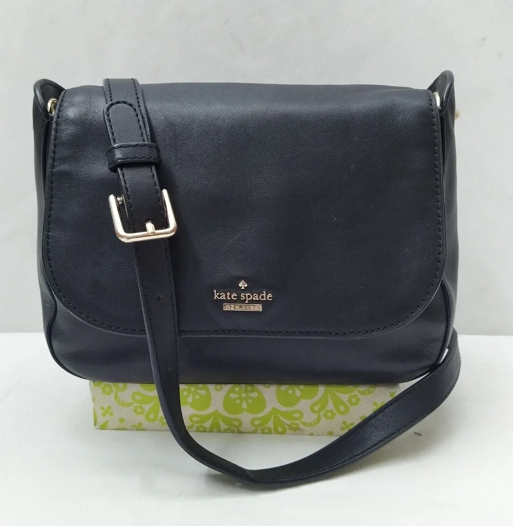 Kate Spade New York Black Leather Flap Closure Crossbody Bag